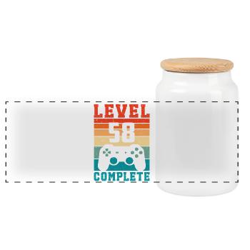 58th Birthday Level 58 Complete 58 Years Gamer - Panoramic Cookie Jar with Wooden Lid - white - Front