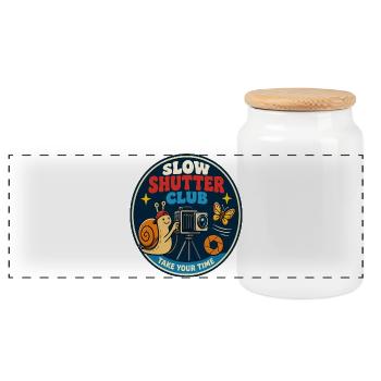 Slow Shutter Club for Photography Fans - Panoramic Cookie Jar with Wooden Lid - white - Front
