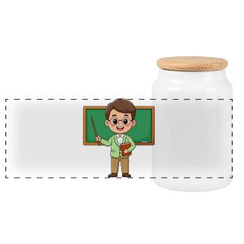 Comic teacher with glasses at blackboard – school - Panoramic Cookie Jar with Wooden Lid - white - Front