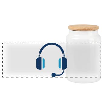 Headset Customer Support Line Icon - Panoramic Cookie Jar with Wooden Lid - white - Front