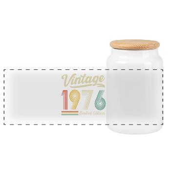 Vintage 1976 Limited Edition 50th Birthday - Panoramic Cookie Jar with Wooden Lid - white - Front