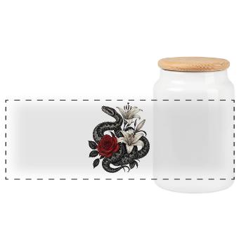 Black and red flower snake - Vipera berus - Panoramic Cookie Jar with Wooden Lid - white - Front