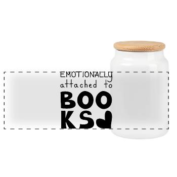 Emotionally Attached To Books, Black - Panoramic Cookie Jar with Wooden Lid - white - Front