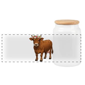 Brown Cow - Panoramic Cookie Jar with Wooden Lid - white - Front