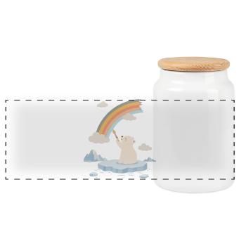 Polar bear paints a rainbow - Panoramic Cookie Jar with Wooden Lid - white - Front