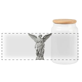 Winged Guardian Angel with Sword - Panoramic Cookie Jar with Wooden Lid - white - Front