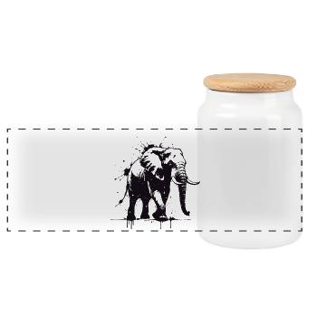 Éléphant Street Art Noir - Boîte à biscuits avec couvercle en bois - blanc - Devant