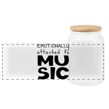 Emotionally Attached To Music, Black - Panoramic Cookie Jar with Wooden Lid - white - Front