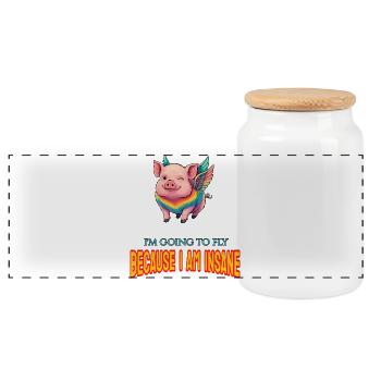I'm going to fly because I am insane - Panoramic Cookie Jar with Wooden Lid - white - Front