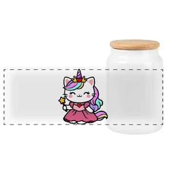Cat Unicorn Princess - Panoramic Cookie Jar with Wooden Lid - white - Front