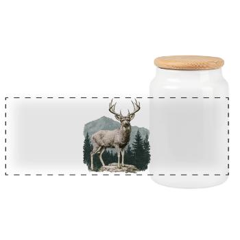 Deer with antlers - Panoramic Cookie Jar with Wooden Lid - white - Front
