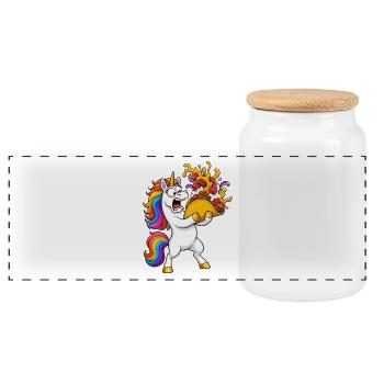Funny Unicorn Taco Catastrophe - Panoramic Cookie Jar with Wooden Lid - white - Front