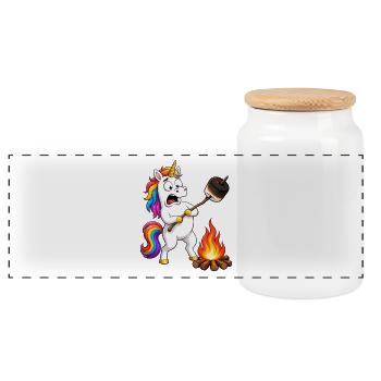 Funny Unicorn Camping Mishap - Panoramic Cookie Jar with Wooden Lid - white - Front