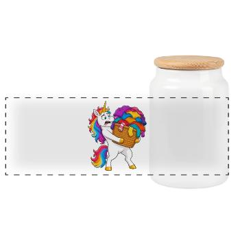 Funny Unicorn Laundry Avalanche - Panoramic Cookie Jar with Wooden Lid - white - Front