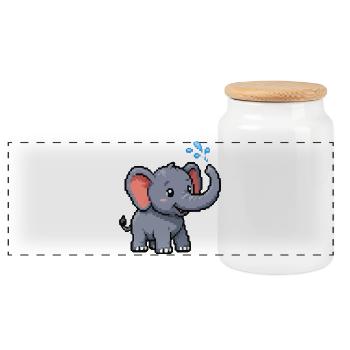 Pixel Elephant with Bubbles - Panoramic Cookie Jar with Wooden Lid - white - Front