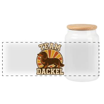 Team Dachshund – Funny Dog Love Saying - Panoramic Cookie Jar with Wooden Lid - white - Front