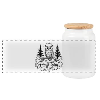 Mystical owl in the forest - Panoramic Cookie Jar with Wooden Lid - white - Front