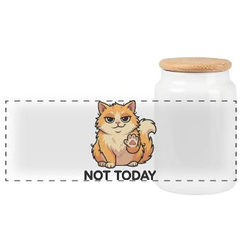 Not Today – Funny Cat - Panoramic Cookie Jar with Wooden Lid - white - Front