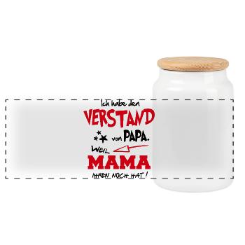 Verstand von Papa Weil Mama ihren noch hat Baby - Panorama Keksdose mit Holzdeckel - Weiß - Vorne