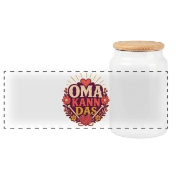 Oma kann das – Lustiger Oma Spruch - Panorama Keksdose mit Holzdeckel - Weiß - Vorne