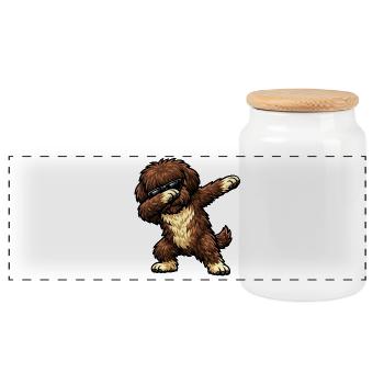 Tamponnement du barbet dans le style de la bande dessinée - Boîte à biscuits avec couvercle en bois - blanc - Devant