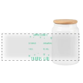 Zodiac sign Taurus - Panoramic Cookie Jar with Wooden Lid - white - Front