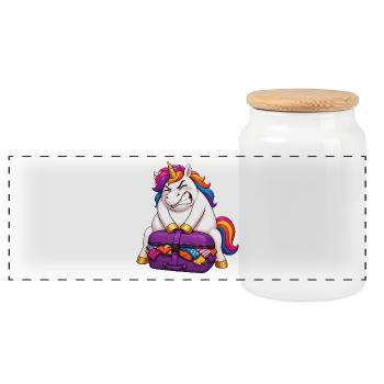 Valise licorne trop chargée - Boîte à biscuits avec couvercle en bois - blanc - Devant