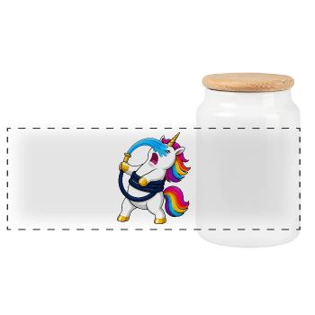 Unicorn Garden Hose Attack - Panoramic Cookie Jar with Wooden Lid - white - Front
