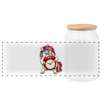 Grumpy Unicorn Alarm Clock Meltdown - Panoramic Cookie Jar with Wooden Lid - white - Front