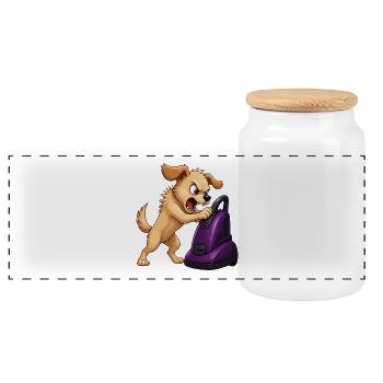 Angry Dog Vacuum Cleaner Showdown - Panoramic Cookie Jar with Wooden Lid - white - Front