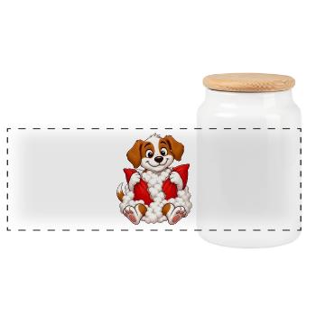 Guilty Puppy Pillow Explosion - Panoramic Cookie Jar with Wooden Lid - white - Front
