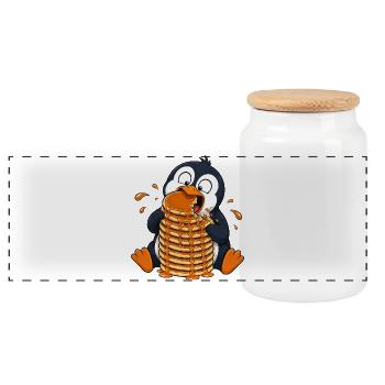 Pinguin mit Pancakes Lustiger Cartoon - Panorama Keksdose mit Holzdeckel - Weiß - Vorne