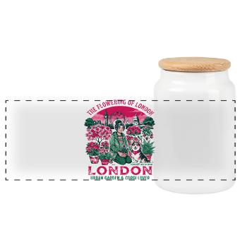 Pembroke The Flowering Of London Urban Garden - Panoramic Cookie Jar with Wooden Lid - white - Front