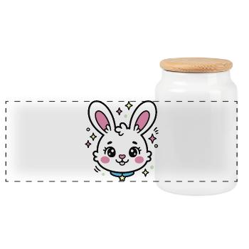 Pastel Star Luminous Bunny - Panoramic Cookie Jar with Wooden Lid - white - Front