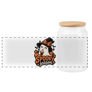 Pumpkin Spirit Spooky Season Design - Panoramic Cookie Jar with Wooden Lid - white - Front