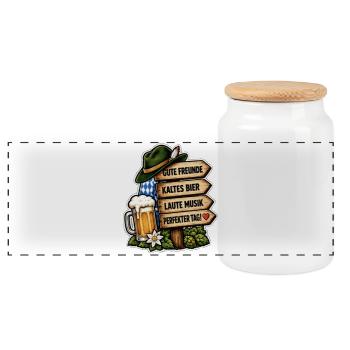 Gute Freunde Kaltes Bier - Panorama Keksdose mit Holzdeckel - Weiß - Vorne