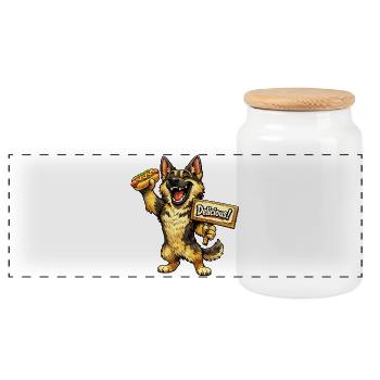 Schäferhund mit Fast Food - Panorama Keksdose mit Holzdeckel - Weiß - Vorne