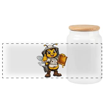 Hummel als Imker – Lustiges Bienenmotiv - Panorama Keksdose mit Holzdeckel - Weiß - Vorne