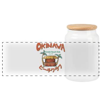 Okinawa Strandbar Illustration - Panorama Keksdose mit Holzdeckel - Weiß - Vorne