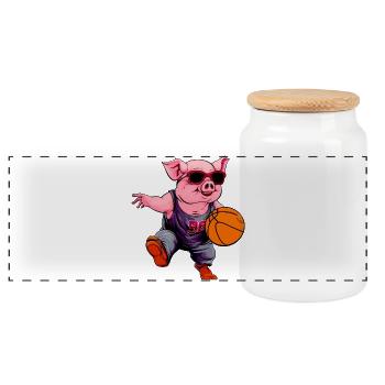 Basketball Schwein - Panorama Keksdose mit Holzdeckel - Weiß - Vorne