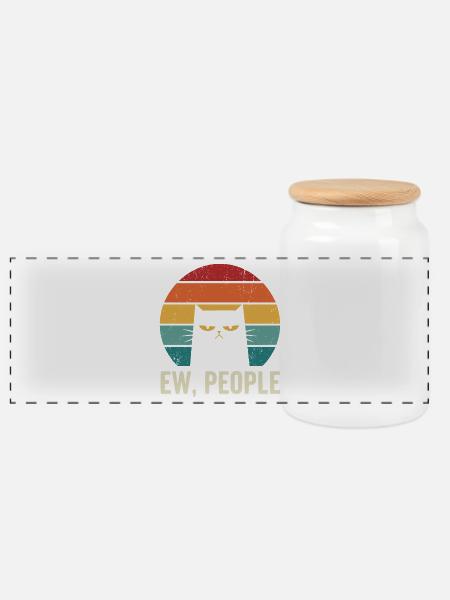Ew People Retro Cat - Panorama Keksdose mit Holzdeckel - Weiß