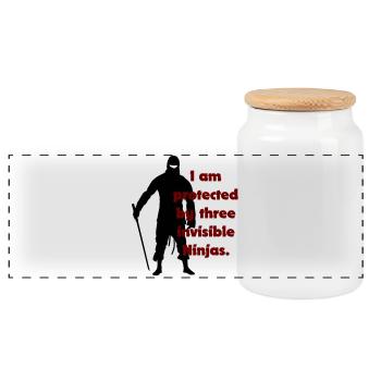 I am protected by three invisible ninjas - Panoramic Cookie Jar with Wooden Lid - white - Front
