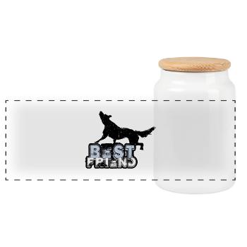 Wolf | lobo Best Friend - Panorama Keksdose mit Holzdeckel - Weiß - Vorne