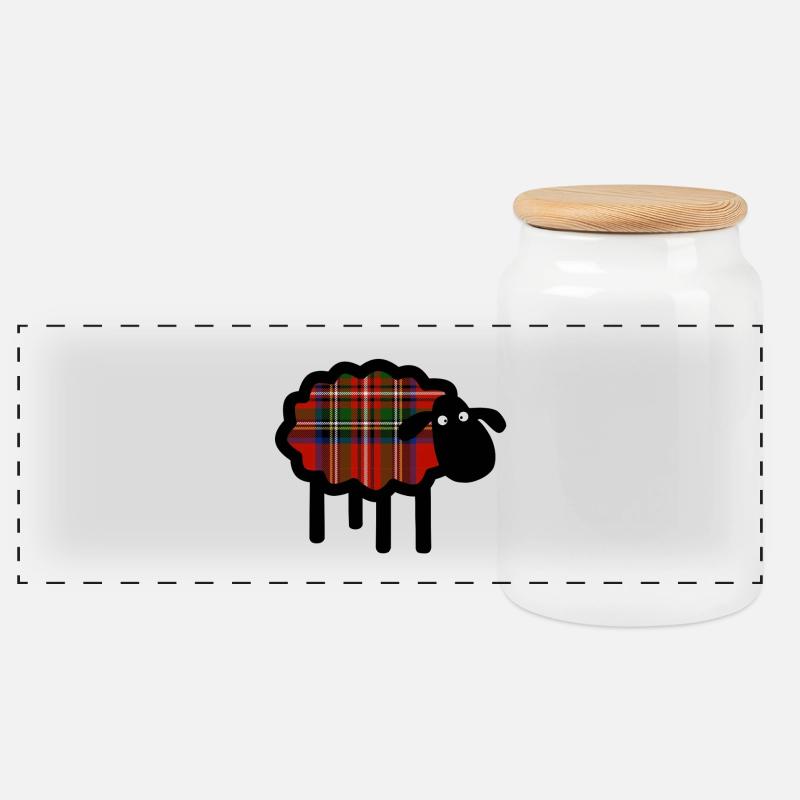Tartan Sheep Silhouette - Panoramic Cookie Jar with Wooden Lid - white