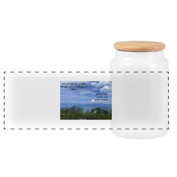Bergblick Psalm Vertrauen - Panorama Keksdose mit Holzdeckel - Weiß - Vorne