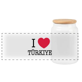 ICH LIEBE DIE TÜRKEI - I LOVE TÜRKIYE - Panorama Keksdose mit Holzdeckel - Weiß - Vorne