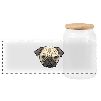 Pug Dog - Panoramic Cookie Jar with Wooden Lid - white - Front