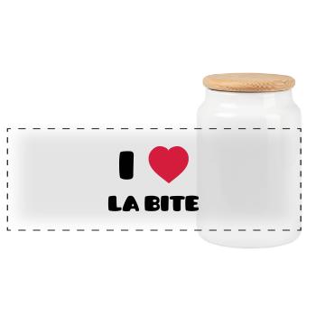 I Love La Bite - Boîte à biscuits avec couvercle en bois - blanc - Devant