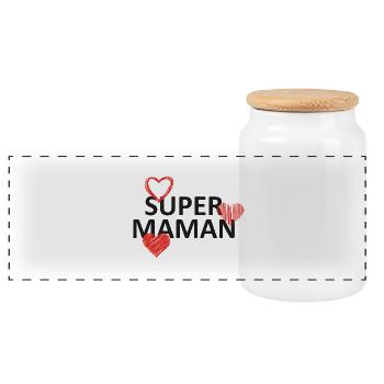 super maman - Boîte à biscuits avec couvercle en bois - blanc - Devant