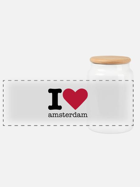 I Love Amsterdam - Panorama Keksdose mit Holzdeckel - Weiß